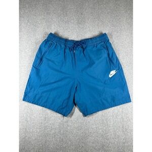 VTG Nike Blue Shorts Mens XXL 2XL Zip Pocket Drawstring Flat OG Swoosh Active
